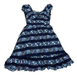 Collectif Vintage Womens L Carmen Folk Floral Gypsy Navy Milkmaid Midi Dress NWT